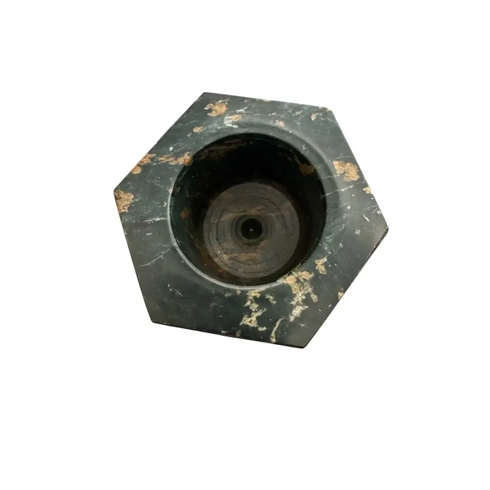 Green Naturally Veined Marble Hexagon Candle Holder